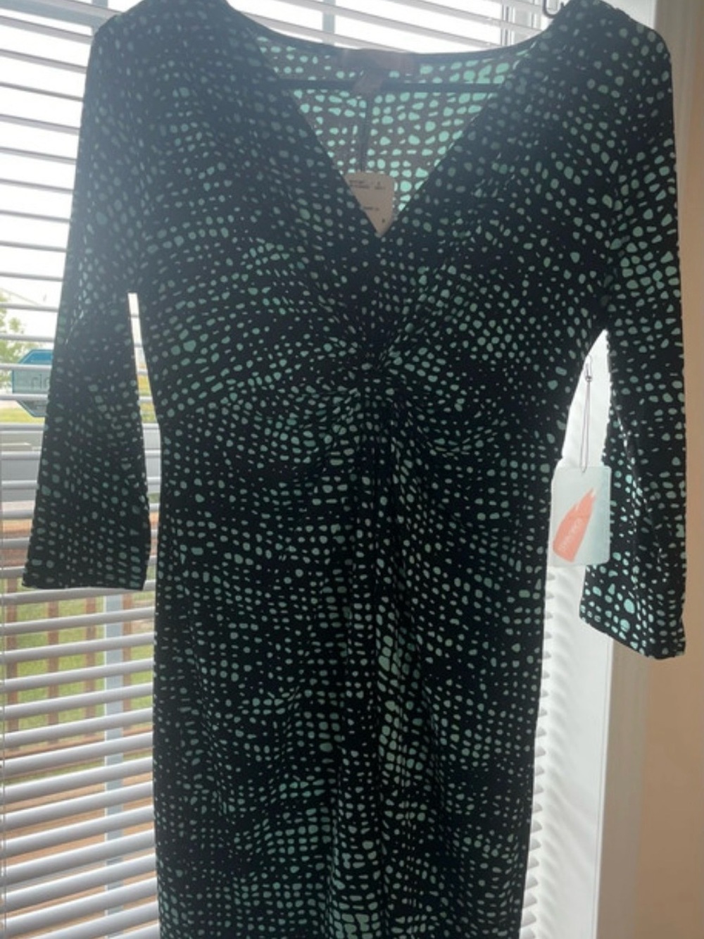 Forever 21 Black and Mint Dot Twist-Front Long Sleeve Dress